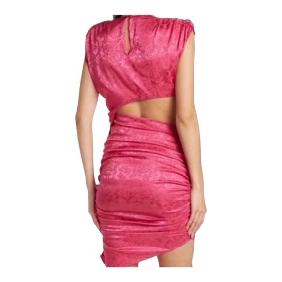 RONNY KOBO Kyle Asymmetric Cutout Dress Hot Pink Paisley Ruched Mini - Picture 2 of 8